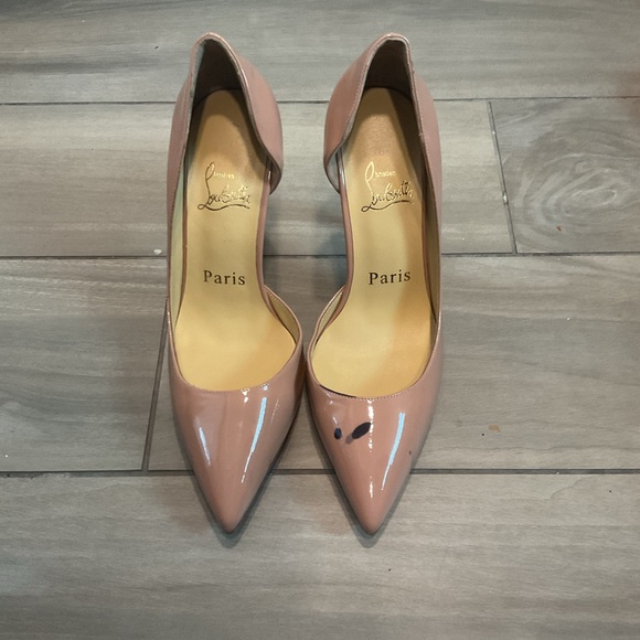 Final Sale! Christian Louboutin Nude Tan Patent Leather Pumps Heels AS IS sz 35 - Picture 2 of 7